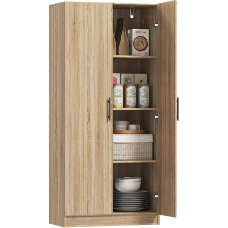 Buffet cuisine, fermeture douce, 2 étagères réglables, 75x40x165cm, bois (1/5)