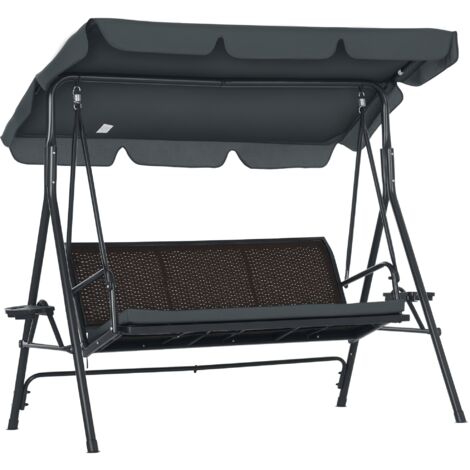 Balançoire jardin 3 places porte-gobelet plateaux ajustables charge 320 kg, 204x112x150 cm, gris (1/5)
