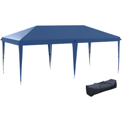 Tente pliante 6x3 m 3 niveaux sac transport anti-uv hauteur réglable cadre acier, bleu (1/5)