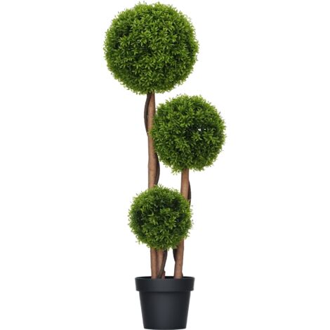 Arbre artificiel buis 3 boules feuilles bambou pot inclus intérieur extérieur hauteur 110 cm vert (1/5)