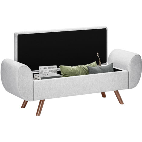 Fond lit banc rangement accoudoirs pouf tissu pieds bois compartiment 53,8 L chambre salon 132 x 42 x 50 cm gris (1/5)
