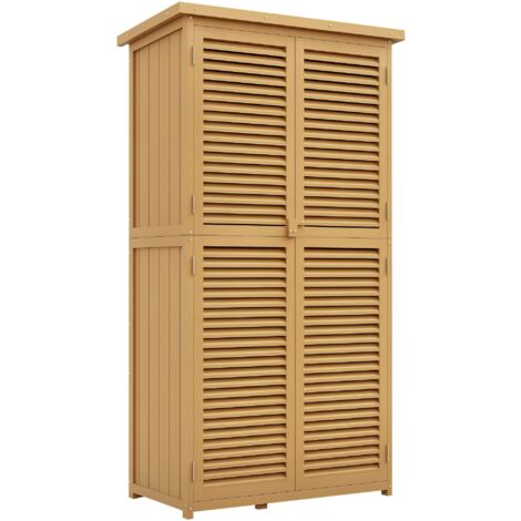 Cabanon jardin bois toit étanche armoire outils jardin extérieure 4 compartiments 87x46,5x160 cm jaune (1/5)