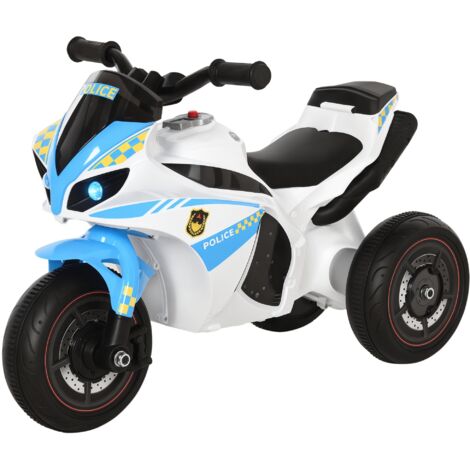 Moto jouet 3 roues 18-36 mois style police musique phares sans pédales PP métal blanc bleu (1/5)