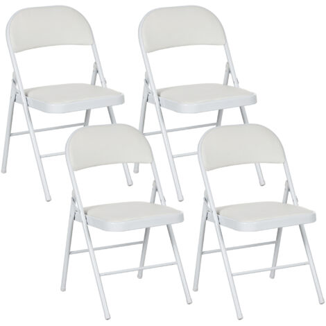 Lot 4 chaises pliantes rembourrées dossier acier structure salon/salle à manger/cuisine, 45x46x78 cm, blanc (1/5)