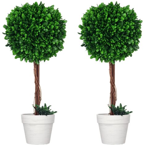 Ensemble 2 faux buis maison bureau plantes artificielles intérieur extérieur pot mousse artificielle, Ø28x60 cm, vert (1/5)