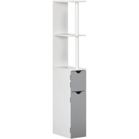 Armoire Colonne Économespace, 2 Étagères, 2 Placards, 15,2 x 29,8 x 118 cm, Blanc et Gris (1/5)
