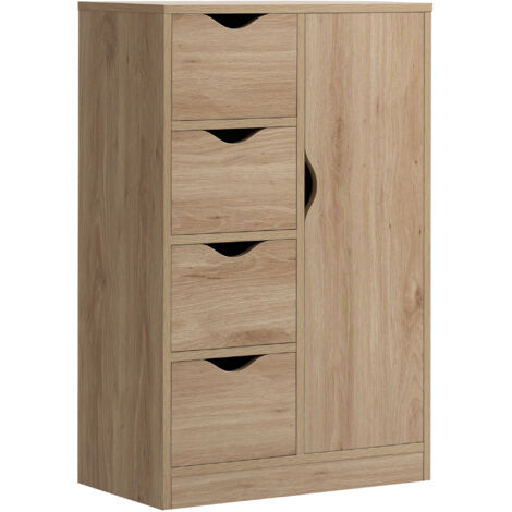 Armoire Salle de Bain, 4 Tiroirs, 2 Étages, Poignées Découpables, 54 x 29 x 83 cm, Bois (1/5)