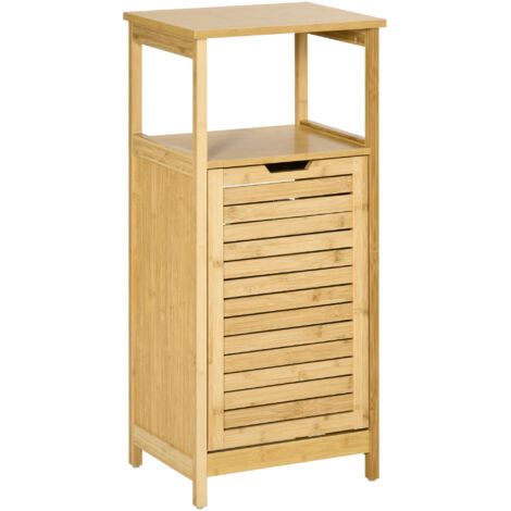 Meuble Salle de Bain avec Panier à Linge, MDF et Bambou, 40 x 30 x 86,5 cm, Naturel (1/5)