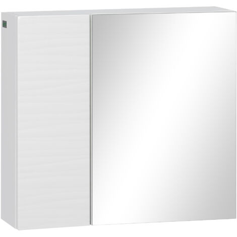 Armoire salle bain miroir carton verre 4 étagères réglables mural, 48x15x45 cm, blanc (1/5)
