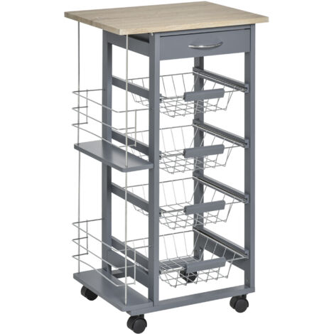 Chariot cuisine économe espace gris foncé chariot alimentaire 1 plan travail 1 tiroir 4 paniers métalliques 47x37x83 cm gris (1/5)