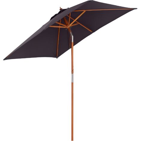 Parapluie jardin rectangulaire 200x150x235 cm inclinable anti-UV, poteaux bois, gris foncé (1/5)