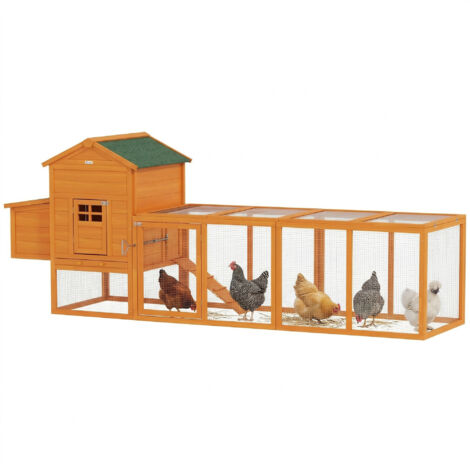 Grand poulailler en bois pour 3 à 6 poules avec nid en toit en asphalte et plateau amovible de 297,5x68x118 cm naturel (1/5)