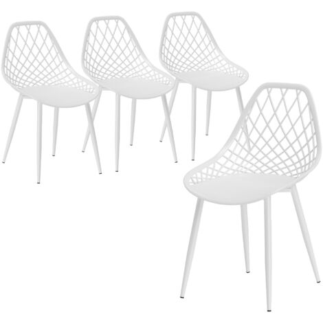 Lot de 4 Chaises Modernes, Dossier Courbé et Perforé, Pieds Métalliques, Plastique, Blanc (1/5)