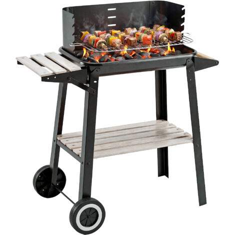 Barbecue charbon avec étagères, roulettes, grille hauteur réglable, extérieur, 83x46x87 cm, noir (1/5)