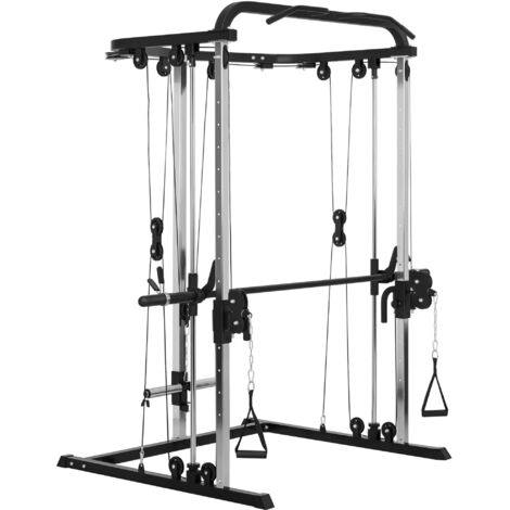 Station musculation station traction câble support squat barre câble cross-over 210x132x225 cm noir (1/5)