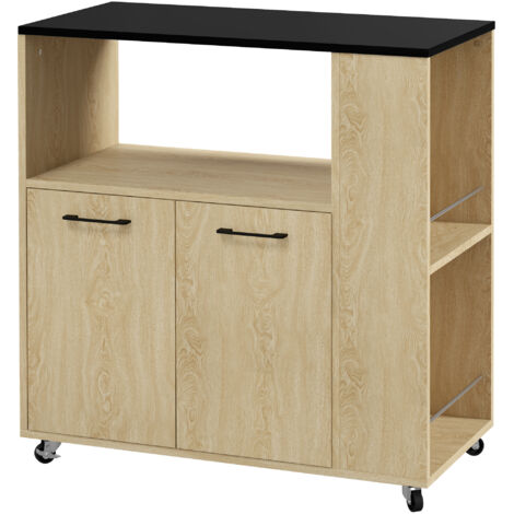 Chariot cuisine étagère ouverte placard 2 portes étagère latérale 2 niveaux polyvalent étagère bois réglable 75x40x80,5 cm chêne noir (1/5)