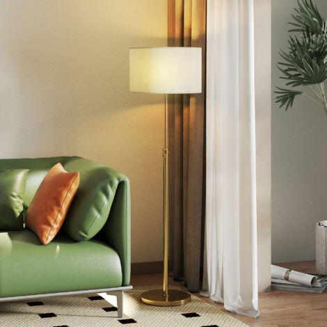 Lampe pied télécommande luminosité réglable 3000K-6000K abat-jour tissu salon chambre dorée (1/5)