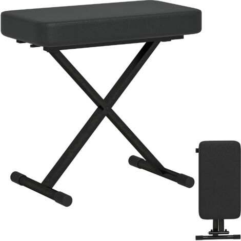 Tabouret de piano pliant réglable 4 hauteurs, cuir PU, mousse et métal, 60x32x53-63 cm, noir (1/5)