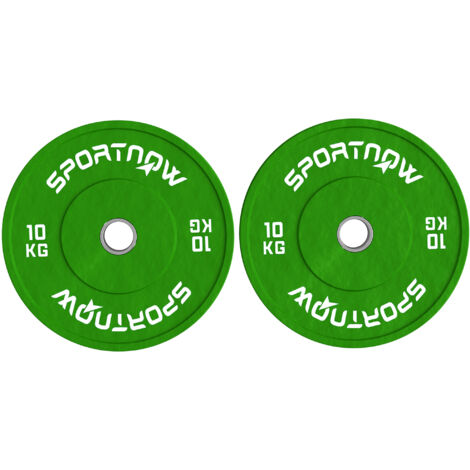 Ensemble 2 plaques poids 2x10 kg caoutchouc musculation salle sport maison trou 5 cm haltères barres vert (1/5)