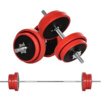 Haltères ajustables 2-en-1 65 kg métal barre disques prise antidérapante 2 haltères barre salle sport entraînement domicile rouge