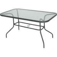 Table jardin trou parasol meubles extérieur métal verre 140x80x70 cm gris