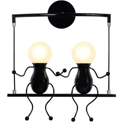Noir Moderne Lampe Murale Double E27 Douille Applique Créatif Simplicité Design Petite Personne Créatif E27 Luminaire pour Chambre d'enfant Couloir Décoratives Eclairage Cuisine Loft Bar