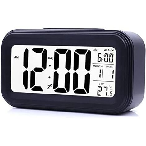 Osqi – Réveil numérique silencieux avec grand écran LED – Fonction Snooze – Affichage heure, date, température – Pour enfants et adultes