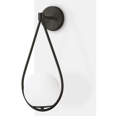 Barcelona Led – Applique murale en verre 'Clara' – Abat-jour sphérique – Culot E14 – Aluminium noir – IP20 pour intérieur – 40W 220-240V
