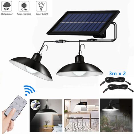 Highsam – Applique solaire à LED étanche avec télécommande – Lumière blanche 400lm – Panneau solaire 1.5W – Câble 5 m