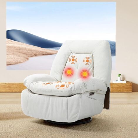 Sillón de masaje eléctrico relajante con calefacción por vibración, función giratoria, conectores tipo C y USB, 1 bolsillo lateral, reclinable para ver la televisión, ideal para el salón (blanco).