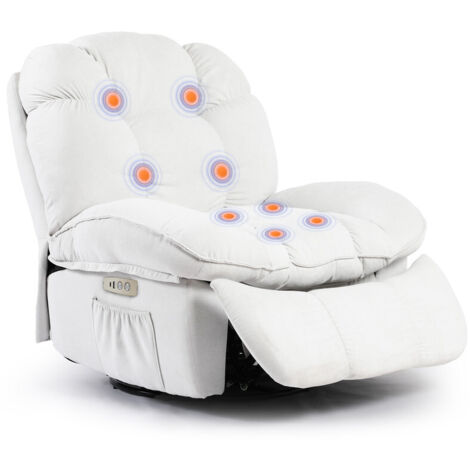 Sillón de masaje eléctrico blanco con función de masaje con airbag multizona y ajuste giratorio.