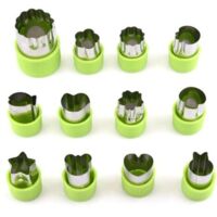 Ensemble de 12 Pièces en Acier Inoxydable pour Découpe de Légumes et Fruits, Moules de Cuisine, Presse à Biscuits et Outils pour Pâtes, Accessoires de Cuisson et Pâtisserie – Vert, 12 Pièces