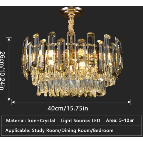 Lustre Cristal LED Moderne Ø40cm – Suspension Design Doré, 6 Lumières ...
