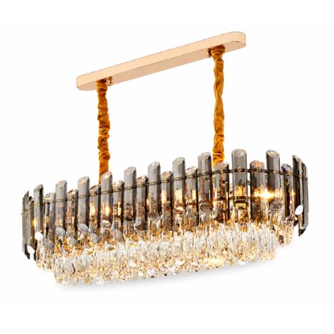 Grande suspension moderne en cristal, lustre LED anneau avec 3 températures de couleur, lampe de luxe dorée pour espaces de vie