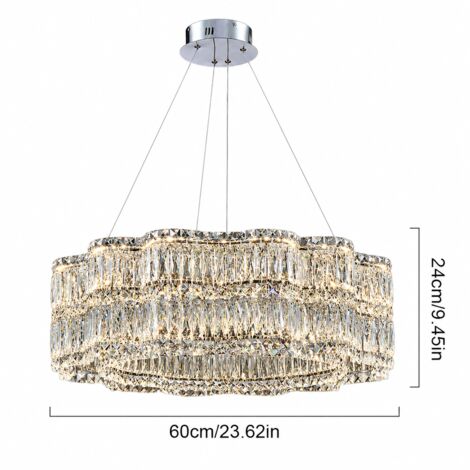 Lustre LED en cristal Ø60 cm, multicouche suspension, 3 températures de couleur, plafonnier de luxe pour moderne espaces de vie