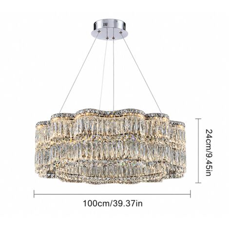 Design suspension LED en cristal Ø100 cm, grand format suspension avec 3 couleurs de lumière, plafonnier de luxe pour grands espaces