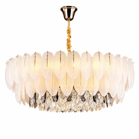 Suspension LED plume Ø95 cm, grand lustre de luxe avec cristal, 3 températures de couleur, lampe design pour grands espaces