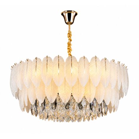 Suspension LED moderne plume Ø75 cm, doré-design, 3 couleurs de lumière, grande lampe de luxe pour salon