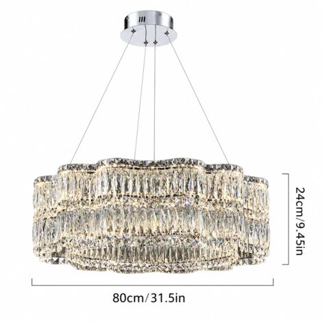 Lustre moderne en cristal Ø80 cm, suspension LED avec 3 températures de couleur, grand plafonnier pour salon