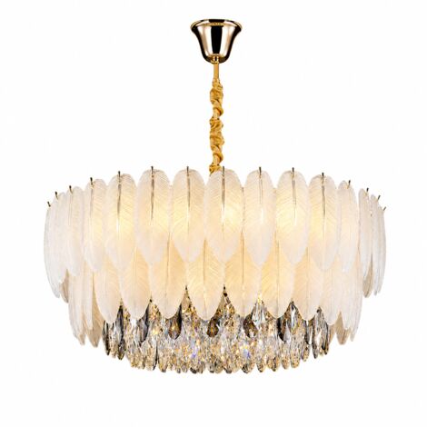 Élégante suspension LED plume Ø60 cm, design cristal, 3 couleurs de lumière, dimmable, lampe moderne pour chambre