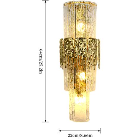 Applique murale de luxe en cristal doré 64 cm, format vertical, design moderne 4 lumières, 3 températures de couleur pour salon