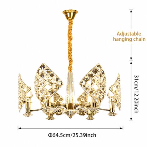 Élégant lustre en cristal Ø64,5 cm, moderne Diamant-design, 6 lumières E14, 3 couleurs de lumière pour salle à manger et chambre