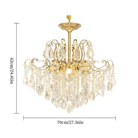 Classique lustre en cristal 60 cm dorée, style français, 9 lumièrese suspension avec 3 couleurs de lumière pour salon