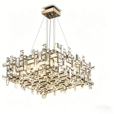 Suspension moderne en cristal carrée, 60 cm, 8 x E14, hauteur réglable, élégante lampe suspendue pour salon, chambre et salle à manger