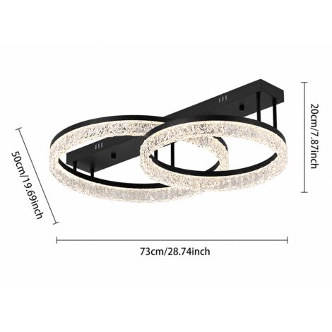 Plafonnier LED en cristal moderne, double anneau-design, 3 températures de couleur dimmable, 100W, Ø50+73 cm, plafonnier pour salon et chambre