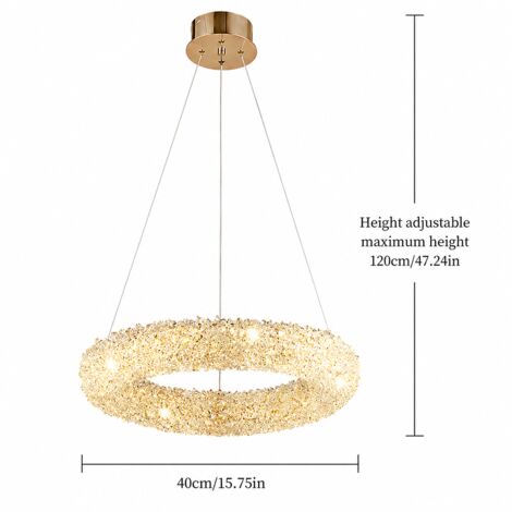 Eleganter Champagner Kristall Kronleuchter Ø40cm, Moderner Ring Hängeleuchte, 3 Lichtfarben, Höhenverstellbar für Schlafzimmer & Esszimmer