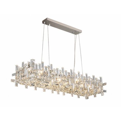 Suspension LED en cristal moderne, élégant design, 3 températures de couleur, 6 x E14, hauteur réglable, 80x30 cm, lampe suspendue pour salon et salle à manger