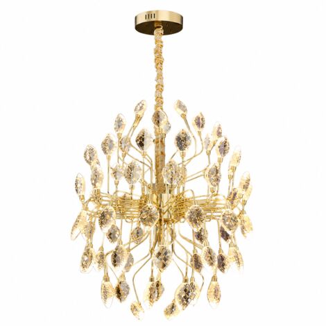 Suspension LED en cristal dorée Ø50 cm, design feuille, 3 couleurs de lumière, hauteur réglable, luxe-designleuchte