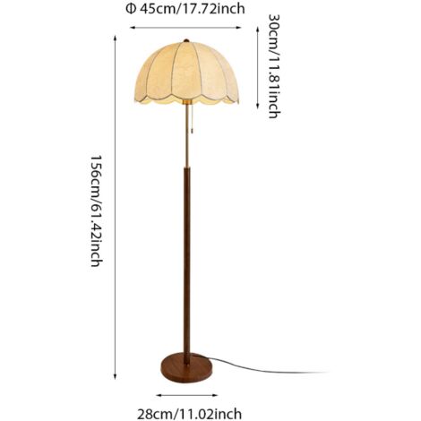 Classique vintage lampadaire 156 cm avec abat-jour en tissu, lampadaire LED E27, interrupteur à tirette et 3 couleurs de lumière