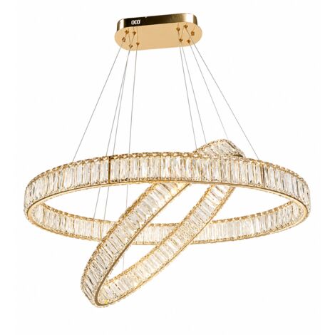 Design suspension LED en cristal anneau, design moderne spirale, 3 couleurs de lumière, suspension dorée de luxe
